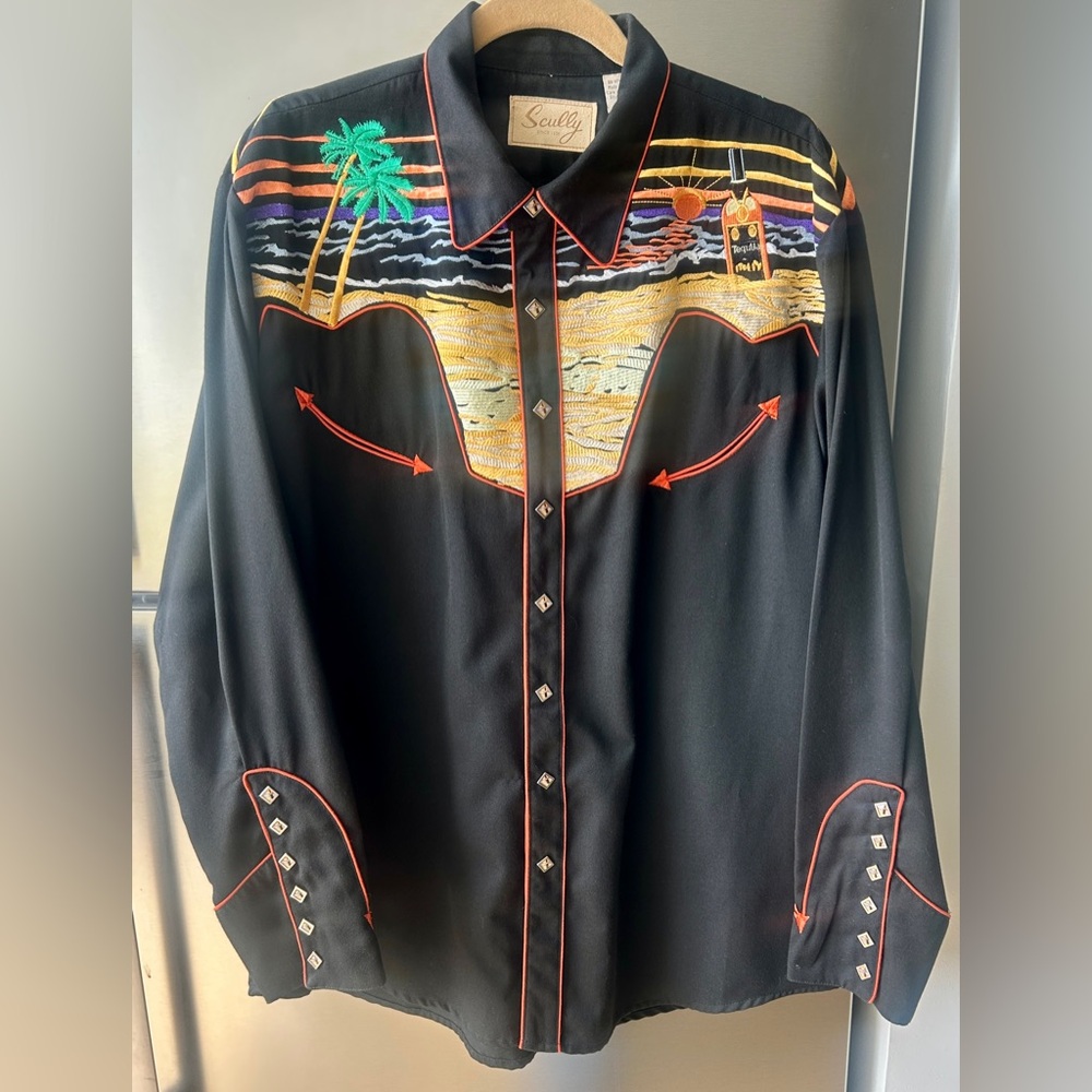 Scully Western Shirt Desert Sunset Tequila Embroidered  Style Large